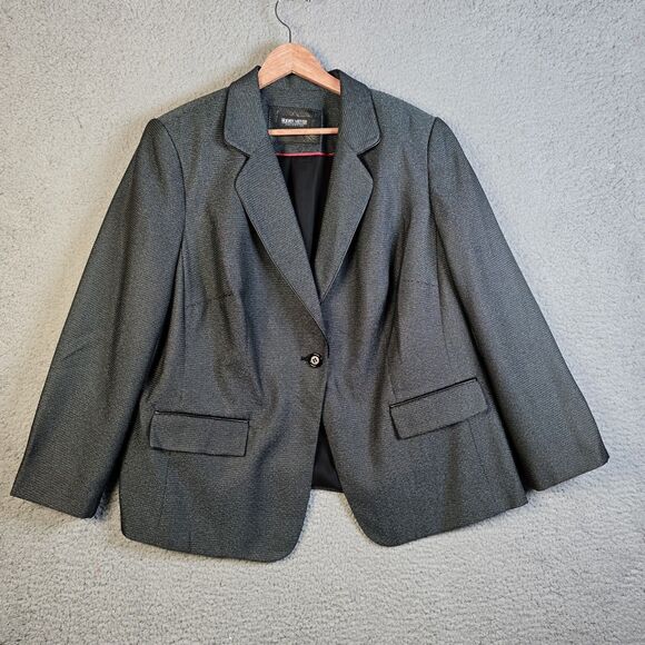 John Meyer Blazer 22W Gray Textured Black Piping Red Accent Plus Size Workwear - Picture 1 of 16